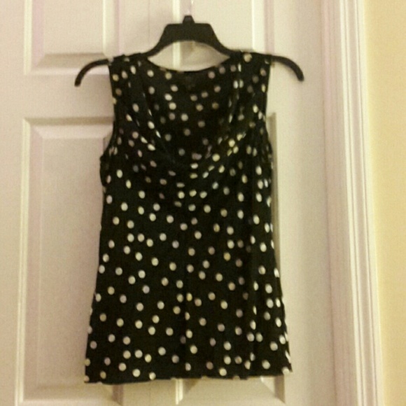 Saks Fifth Avenue Black Label Tops - Black w/ White Polka Dot Silk Cowl Neck Top Sz 10